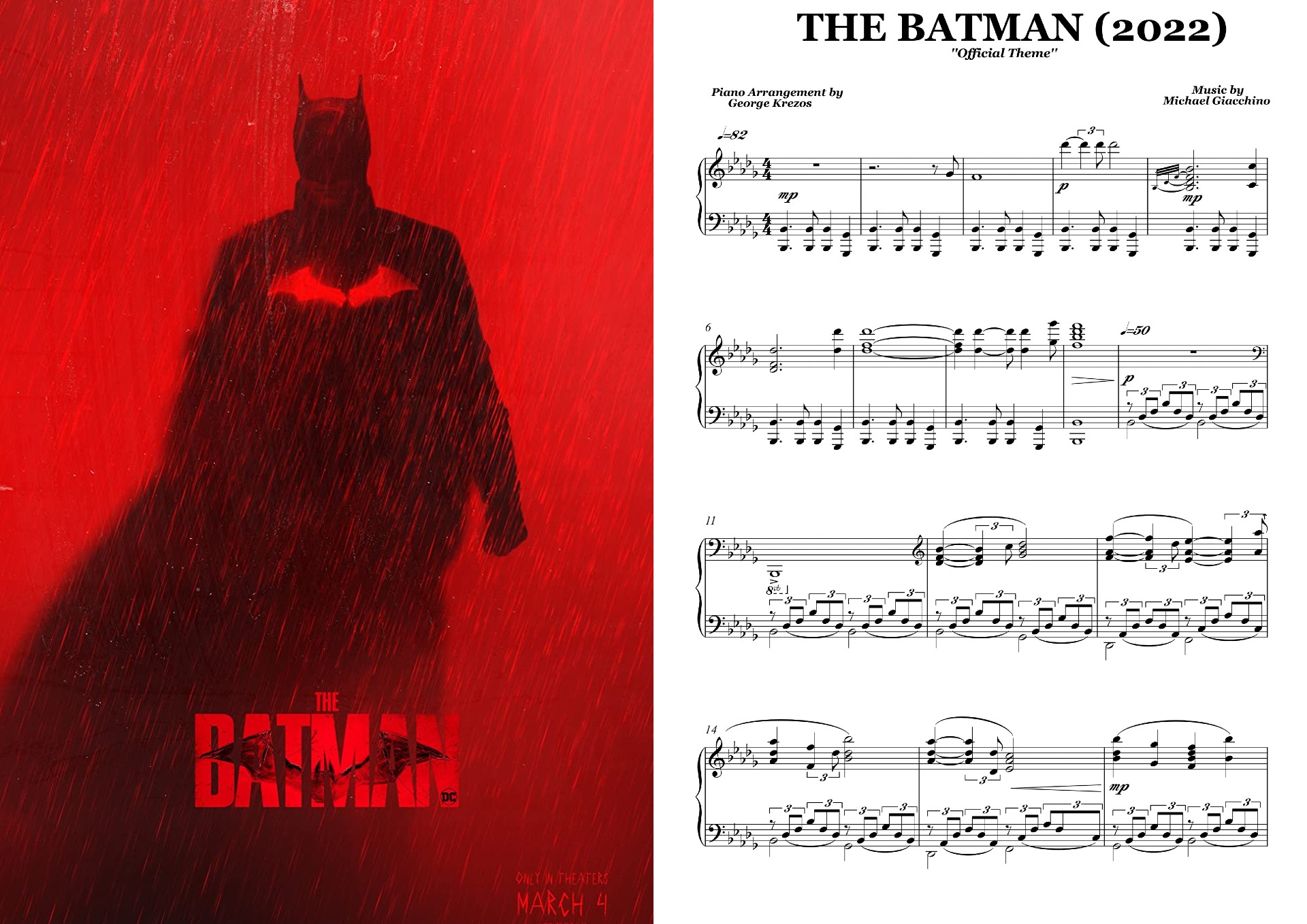 Batman (2022) Official Theme Sheet Music Soundtracks